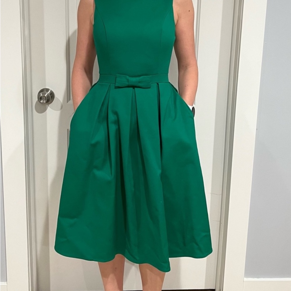 Kate Spade Green Pleated Midi Dress Halter Neckline